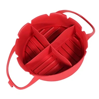 Image of SPARES2GO Basket Liner Compatible with Ninja AF100UK AF160UK Air Fryer Silicone Round Tray Pot (Red, 4 Compartments)