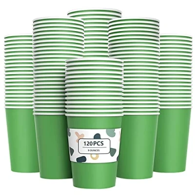 Image of YANGTE 120Pcs Green Paper Cups 9oz Disposable Party Biodegradable and Compostable Drinking for Birthday Party, DIY, BBQ 250ml