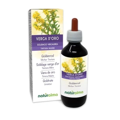 Image of Goldenrod (Solidago virgaurea) herb with Flowers Alcohol Free Mother Tincture Naturalma Liquid Extract Drops 200 ml Food Supplement Vegan