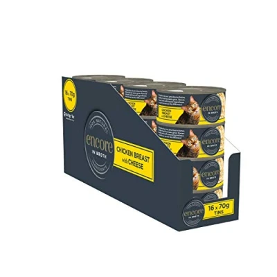 Image of Encore 100% Natural Wet Cat Food, Chicken Breast with Cheese in 70 g Tins (Pack of 16)