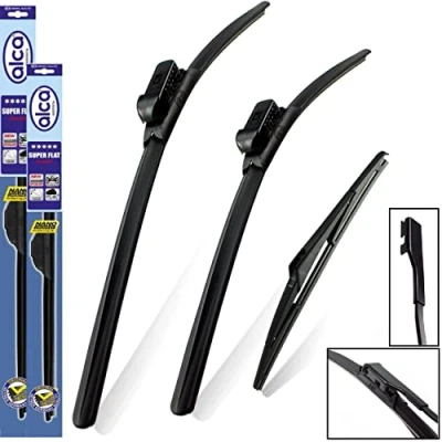 Image of Fits MG ZS 2017 onwards Set of 3 Windscreen Wiper Blades alca Germany Super Flat Front Rear 24&quot;14&quot;10&quot; ASF2414MG10A1