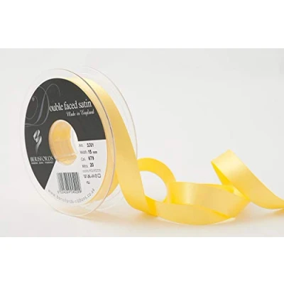 Image of Berisfords Double FACE Poly Satin Ribbon, Yellow, 15 mm