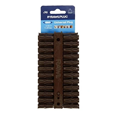 Image of 96 x Genuine Rawl Plugs Universal Uno Brown 7 30mm Expansion Screw Fixings