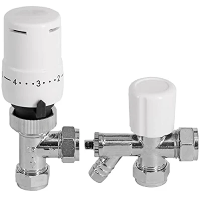 Image of SPARES2GO Thermostatic Radiator Valve Valves Chrome with Drain Off Lockshield