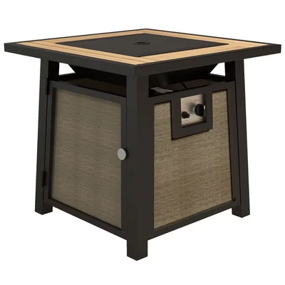 Image of Outsunny Propane Gas Fire Pit Table with Cover 50000 BTU Firepit Brown