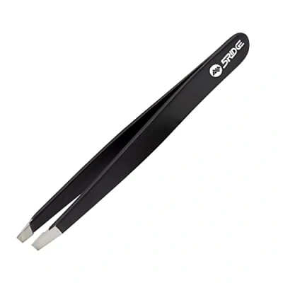 Image of Tweezers for Eyebrows Stainless Steel Slanted Eyebrow Tweezer Precision Removal of Facial Hair, Ingrown Hair and Splinter Professional Blackhead Tick Remover Men Women (Black)