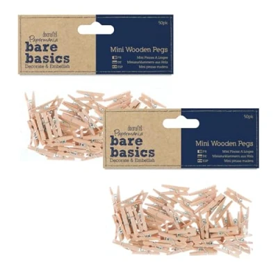 Image of Papermania Wooden Natural Mini Pegs Pack of 100, (2 x 50) for Paper Craft, Decoration, Home Art Decor, Wedding, Tiny Craft Essentials