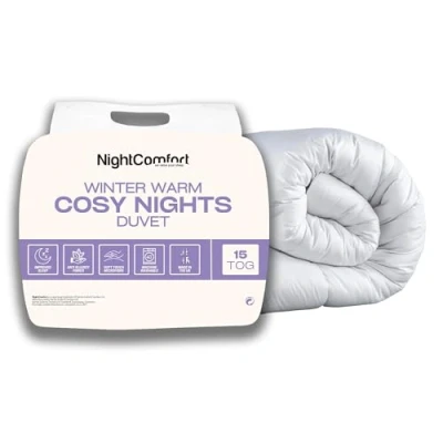 Image of Night Comfort Cosy Nights 15 Tog Anti Allergy Double Duvet Breathable Premium Microfibre Cover with Heavyweight Hypoallergenic Hollowfibre Filling Bedding Quilt (200cmx200cm, White)