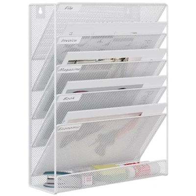 Image of EasyPAG 6 Tier A4 Mesh in Tray Hanging Wall File Holder Mail Organiser Magazine Storage Rack,White