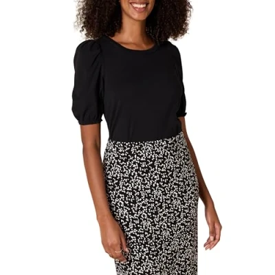 Image of Amazon Essentials Women&#039;s Classic Fit Puff Short Sleeve Crewneck T Shirt, Black, S