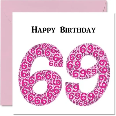 Image of Fun 69th Birthday Cards for Woman Shapecloud Happy Card Dad Mum Grandad Nanny Grandma Gran Uncle Auntie Cousin, 145mm x Greeting Cards,