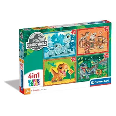 Image of Clementoni 21521 4 In 1 Supercolor Puzzle Jurassic World 12+16+20+24 Pieces, Jigsaw For Kids Age 3, Cartoon, Made Italy