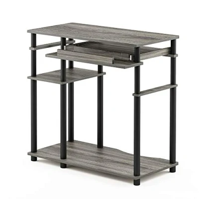Image of Furinno Abbott Computer Desk, Writing Desk with Bookshelf, French Oak/Black