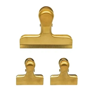 Image of Fackelmann Stainless Steel Bag Clips, Set of 3, Food Clips for Storage, Keeping Fresh, Seal &amp; Sandwich Bags Snack Bags, Reusable Sealing Pack Gold
