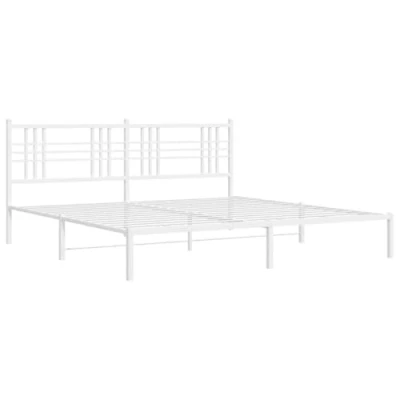 Image of vidaXL White Metal Bed Frame with Headboard 200x200 cm Steel Double Base Elegant Design No Mattress Included