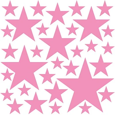 Image of PREMYO Set of 25 Star Wall Stickers Kids Nursery Decor Easy to Apply Decals for Bedrooms Girls Rose Pink