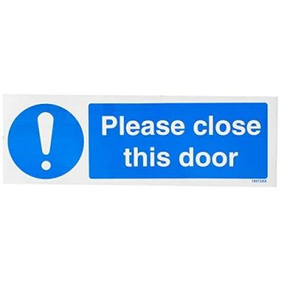 Image of V Safety 18072AX S Please Close This Door Sign Landscape 300mm x 100mm Self Adhesive Vinyl, Blue