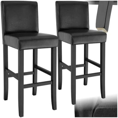 Image of TecTake 800765 Set 2x Bar Stool, Ergonomic Chair, Synthetic Leather, Solid Hardwood, Dining Room Kitchen Home (Black No. 403510)