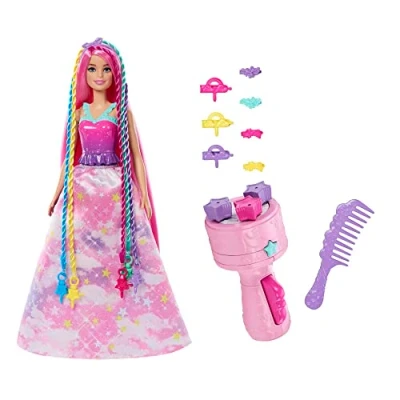 Image of Barbie Doll, Fantasy Hair with Braid and Twist Styling, Rainbow Extensions, Twisting Tool Accessories, HNJ06