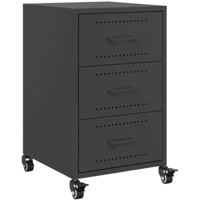 Image of vidaXL Bedside Cabinet Black Steel Nightstand/Bed Table with Wheels 36x39x59 cm