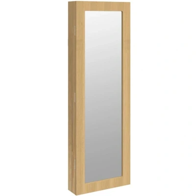 Image of vidaXL Mirror Jewellery Cabinet Wall Mounted Stylish Space Saving Rectangular Organiser with Ample Storage, Full Length Door Mirror, Lockable Design and Brown Veneer Finish