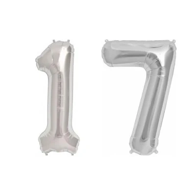 Image of Silver Number 17 Large Helium Foil Balloon Birthday Party Wedding Anniversary Decoration 101cm