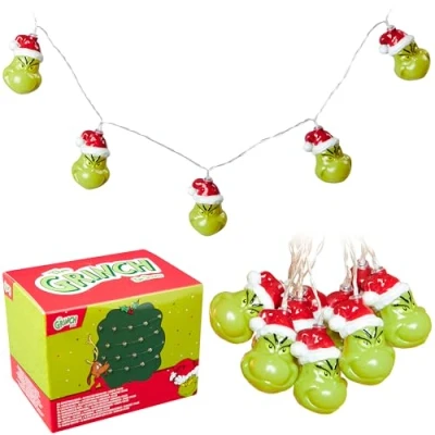 Image of The Grinch LED Christmas String Lights, Battery Operated 170cm Fairy Lights (Green 3D)