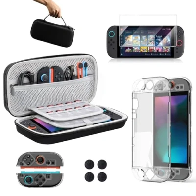 Image of Lmcpa Carry Case Compatible with 2025 Nintendo Switch 2, 2 Accessories Bundle Include Travel Case, Screen Protector, Clear Protective Cover, Thumb Grip