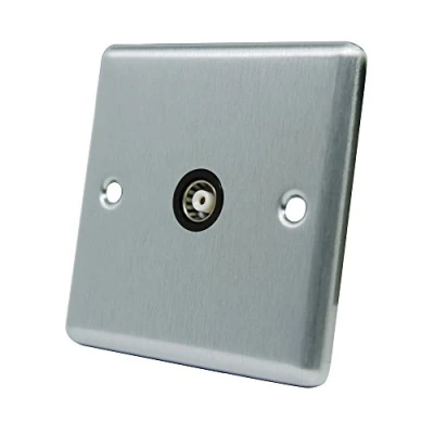 Image of AET CSC1GTVBL Satin Chrome Classical TV Black Insert 1 Gang Coaxial Female Socket, 240 V