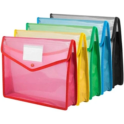 Image of KAHEIGN 5Pcs Plastic Wallets, A4 Clear Popper Wallet Large Capacity Document Folder Pockets Files Envelope with Snap Closure and Pocket for School Office Home (5 Colors)