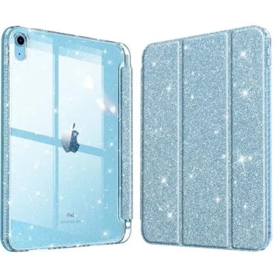 Image of FINTIE Hybrid Case Compatible with iPad 10th Generation 2022 (10.9 Inch) [Ultra Slim] Shockproof Clear Cover Built in Pencil Holder, Auto Wake/Sleep, Shiny Blue