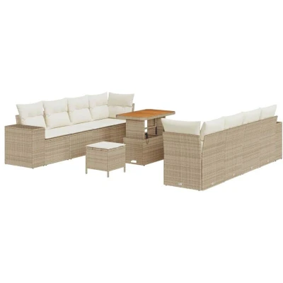 Image of vidaXL 11 Piece Garden Sofa Set with Cushions Beige Poly Rattan Acacia