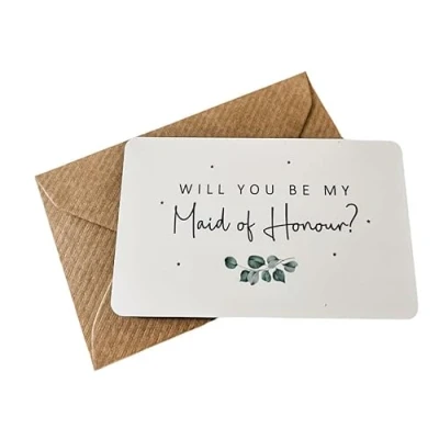 Image of Will You Be My Maid Of Honour? Wedding Proposal Eucalyptus Sentimental Metal Wallet Card (With Kraft Envelope)