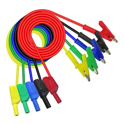 Image of Aofan 5Pcs Stackable Multimeter 4mm Banana Plug to Alligator Clip Test Leads Wire for Laboratory Electrical Testing 1m(5 Colors)