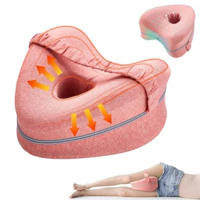 Image of Knee Pillow for Sleeping on Side, Ergononmic Memory Foam Wedge Pillow, Heart Shape Support, Pregnancy Bed Leg Cushion Orthopaedic Pillows Sleeping, Relieve Sciatica &amp; Hip Pain (Pink)