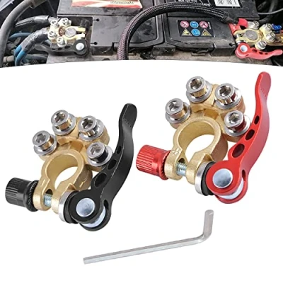 Image of 2 Pcs Battery Terminal Connectors Leisure Car Terminals 12V 24V Pure Brass 4 Way Quick Release Positive and Negative for Cars, Trucks, Ships, Mobile Homes Buses Caravan