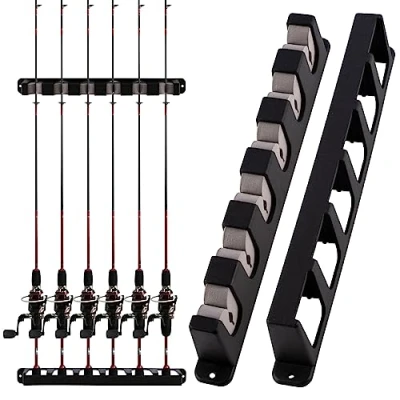 Image of Dr.Fish 1 Pair Wall Mounted Fishing Rod Pole Holder Stand Vertical for Storing 6 Rods Complete with Accessories in Box