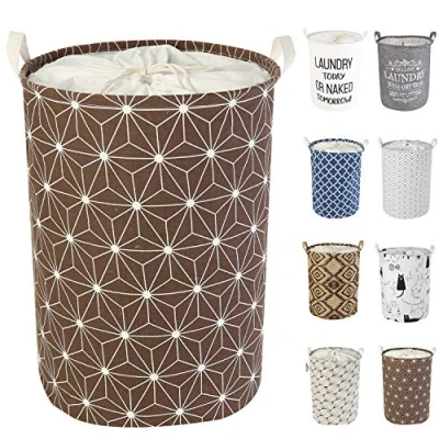 Image of LessMo 17.7&quot; Laundry Basket, Foldable Basket Storage Sorter, Drawstring Waterproof Closure for Dust proof, Room, Large Cotton and Linen Fabric