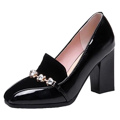 Image of StyliShoes Women Loafer Court Shoes with High Chunky Heel Black