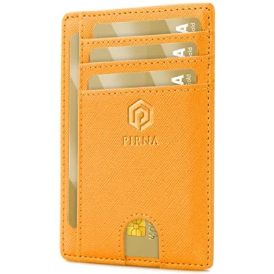 Image of PIRNA Slim Wallet for Women Small RFID Blocking Minimalist Credit Card Holder Thin UK with Gift Box (Orange Honey)