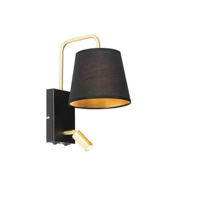 Image of Qazqa Modern Wall lamp I Light Black and Gold with Reading Renier LED 1 Polyester Suitable for Living Room Kitchen Bedroom