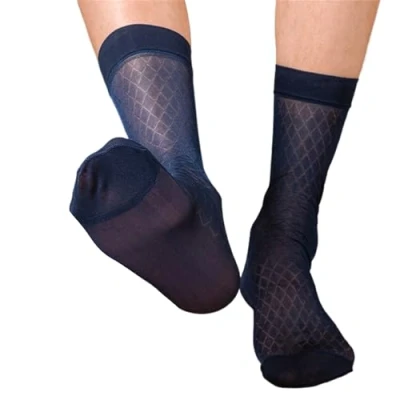 Image of BWANGIAO Elegant Mens Sheer Diamond Pattern Dress Socks See Through Nylon Business Formal Wear Thin Middle Tube Calf Length
