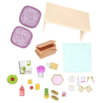 Image of Lori LO37105Z Gourmet to Go Picnic Table Set Accessories for 6 inch Dolls 3 Years and up, Multi Color, 1