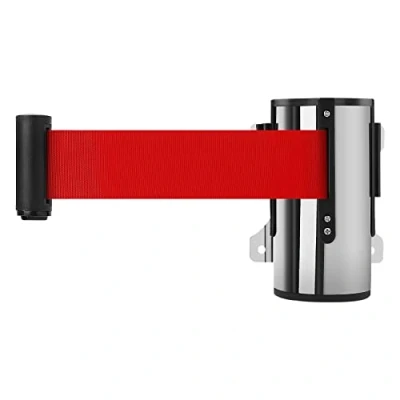 Image of Youyijia Queue Barrier Belt 5M 16.4ft Wall Mounted Retractable Red Security Rope with Stainless Steel Support for Outdoor Ribbon Control Crowd (Red)