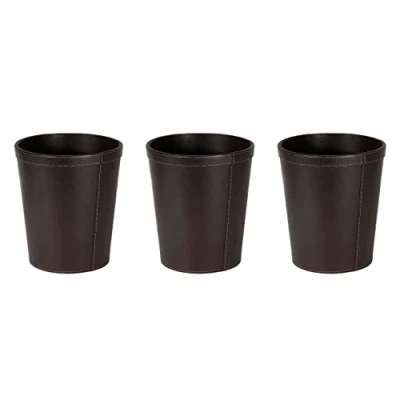 Image of OSCO Brown Faux Leather Waste Bin 3 Pack Round Height 29 cm Diameter 26 Circular Trash Can Paper Basket Recycling Container Office Home Bathroom