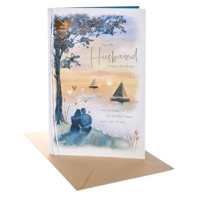 Image of UK Greetings Birthday Card for Husband Stunning Boat Scene Design