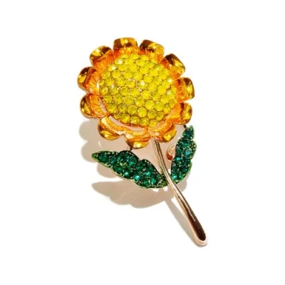 Image of Yellow Sunflower Brooch Rhinestones Crystal Plant Flower For Women Party Office Lapel Pin Clothes Accessories Gift Jewelry