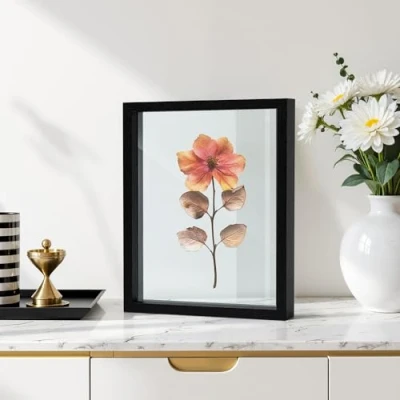 Image of Afuly Floating Photo Frame Black Picture Glass 6x4 7x5 8x6 up to 8x10, Double Sided for Wall and Tabletop Display Family Gifts