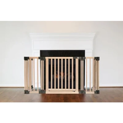 Image of Safetots Wooden Multi Panel Fire Surround, 48cm Deep x 120cm Wide, Natural Wood, 76cm Tall, Baby and Toddler Guard, Safety Barrier for Fireplaces, Easy Installation