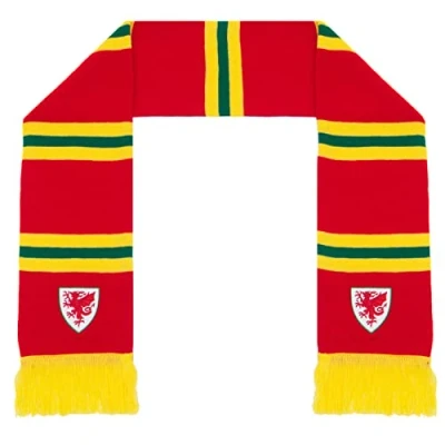 Image of Wales FA Scarf Retro Bar Official FAW Football Gift Red Yellow Green